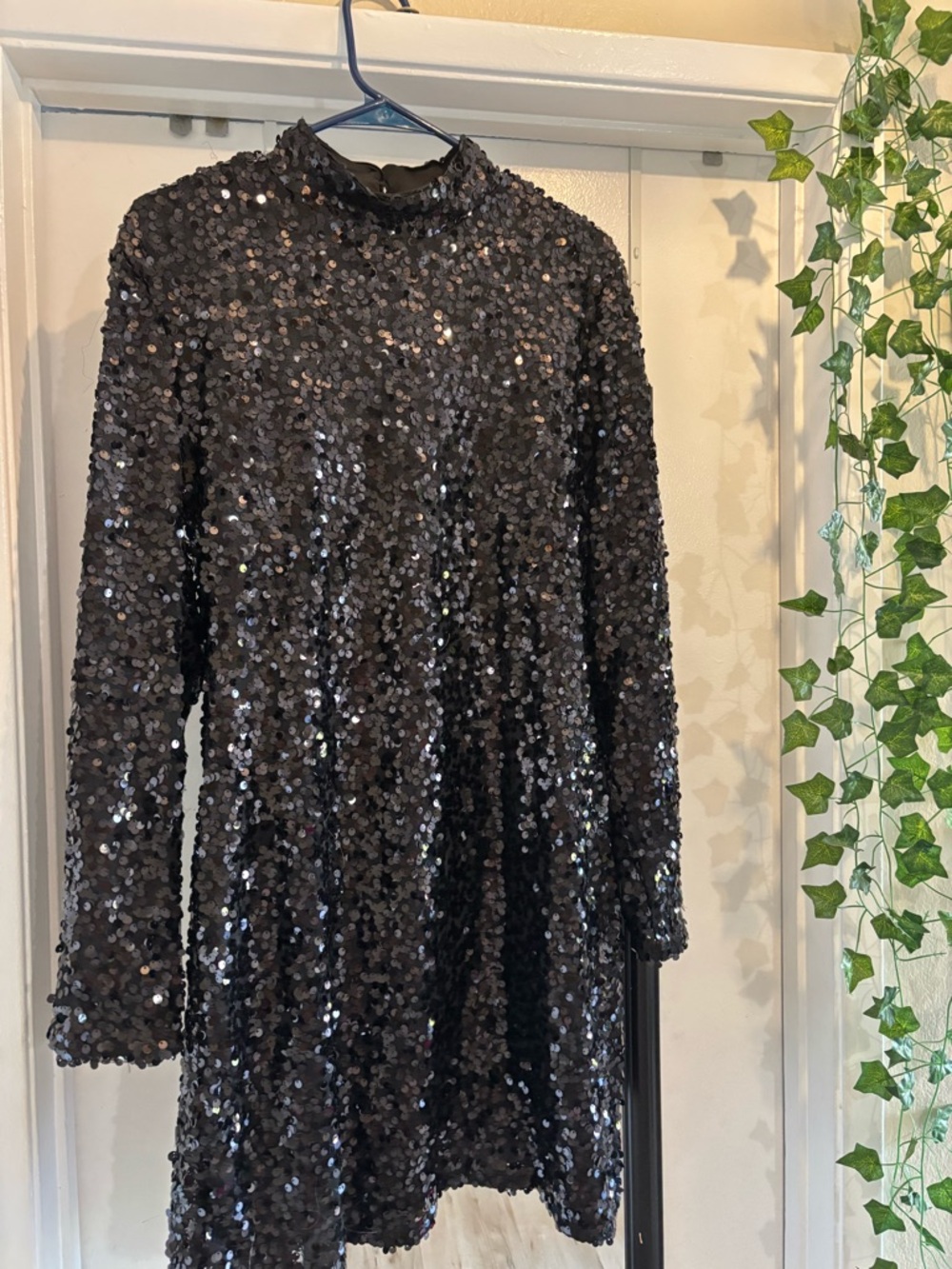 H&M Black Long Sleeve Sequin Mini Dress